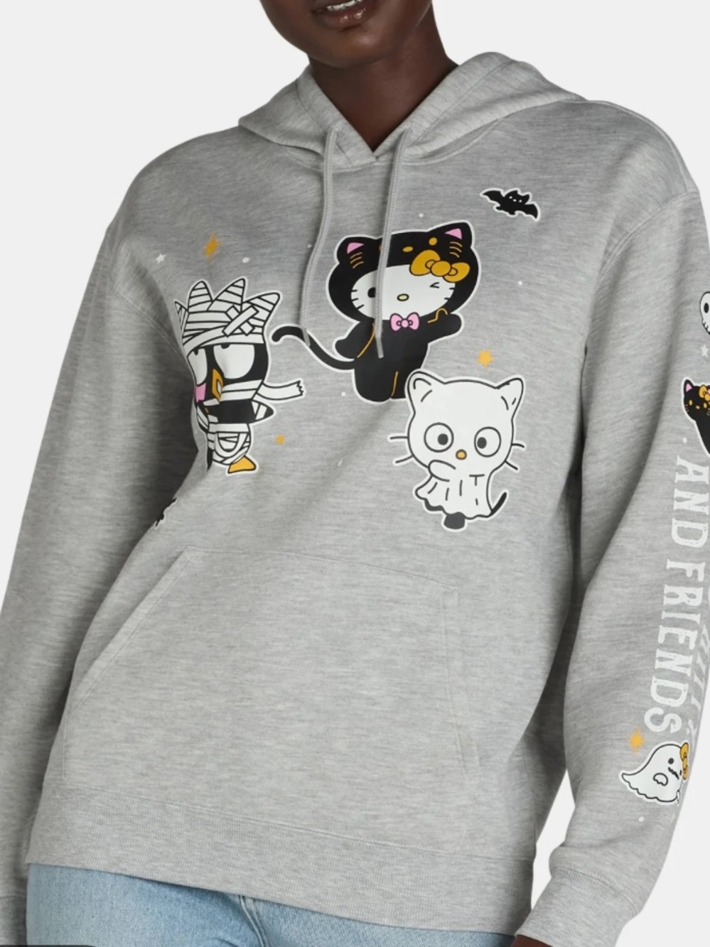 Sanrio Sz Small Gray Hello Kitty and Friends Halloween Character Pullover Hoodie